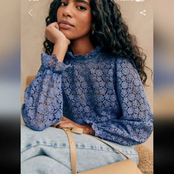 Sezane Jordyna Long Sleeved Guipure Blouse - Picture 2 of 13